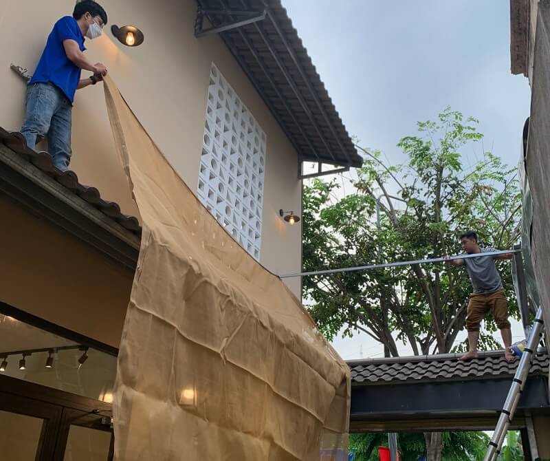 lưới che nắng tiệm cafe