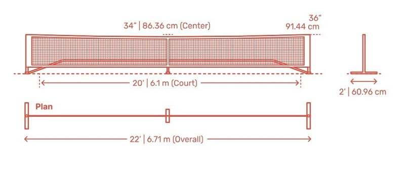 kích thước lưới pickleball tiêu chuẩn